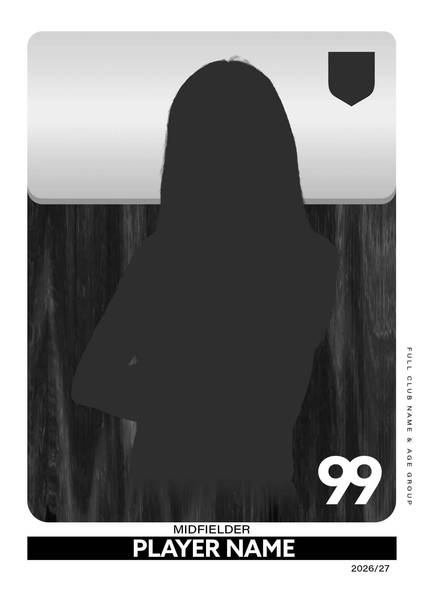 Player Card poster template with player silhouette and placeholder details