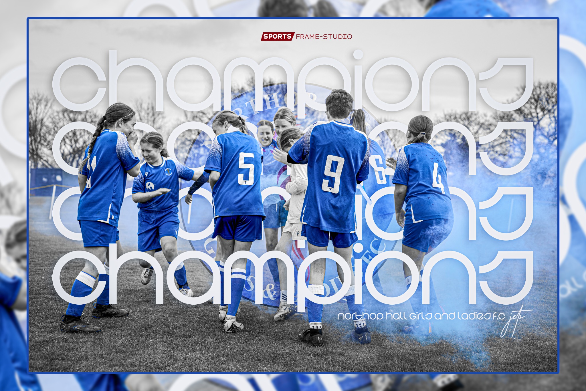 Northop Hall Jets U12s celebrating their champions season in a branded team photo